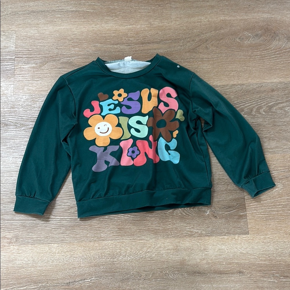 SHEIN Green and Orange Graphic Sweatshirt